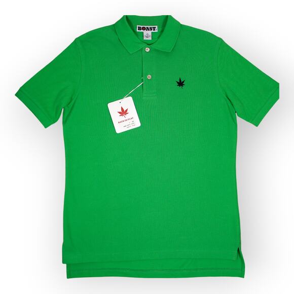 BOAST USA Men Small 1983 Classic Pique Polo Kelly Green Pot Leaf Logo - Picture 8 of 11
